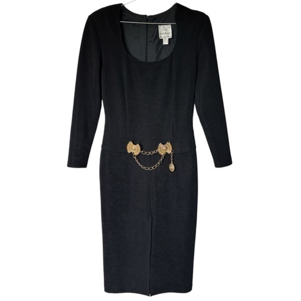 Rare Vintage Joseph Ribkoff Black Gold Medallion Front SlitDress Size 12